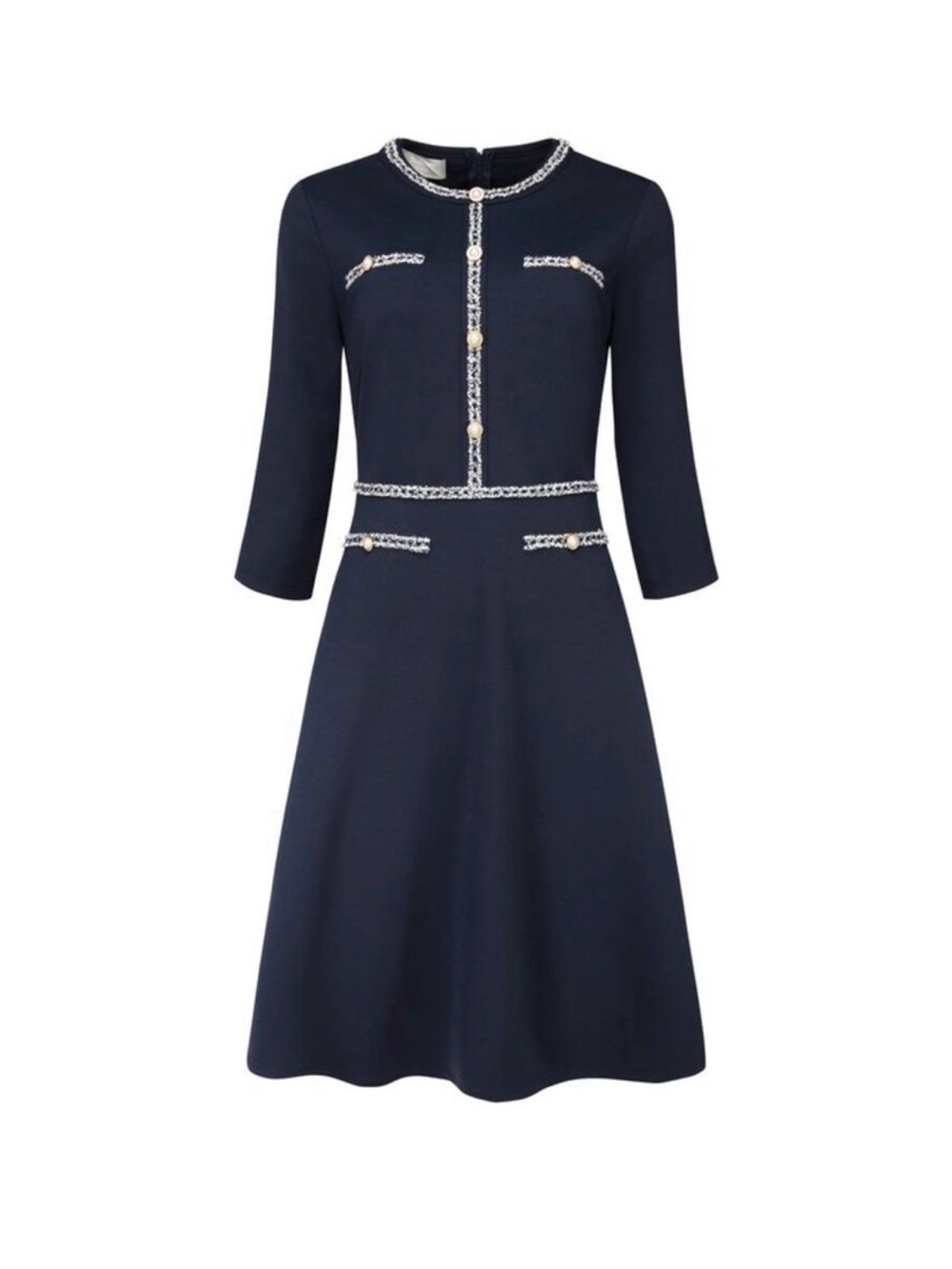 Hobemty‎ Navy Blue Sheath Dress Pearl Trim 3/4 Sleeve Office Wear XXL